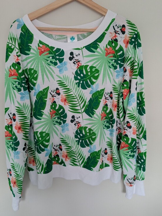 Disney Tops - Disney Minnie Mouse Pull Over Crew Neck Tropical Floral Long Sleeve Womens Large